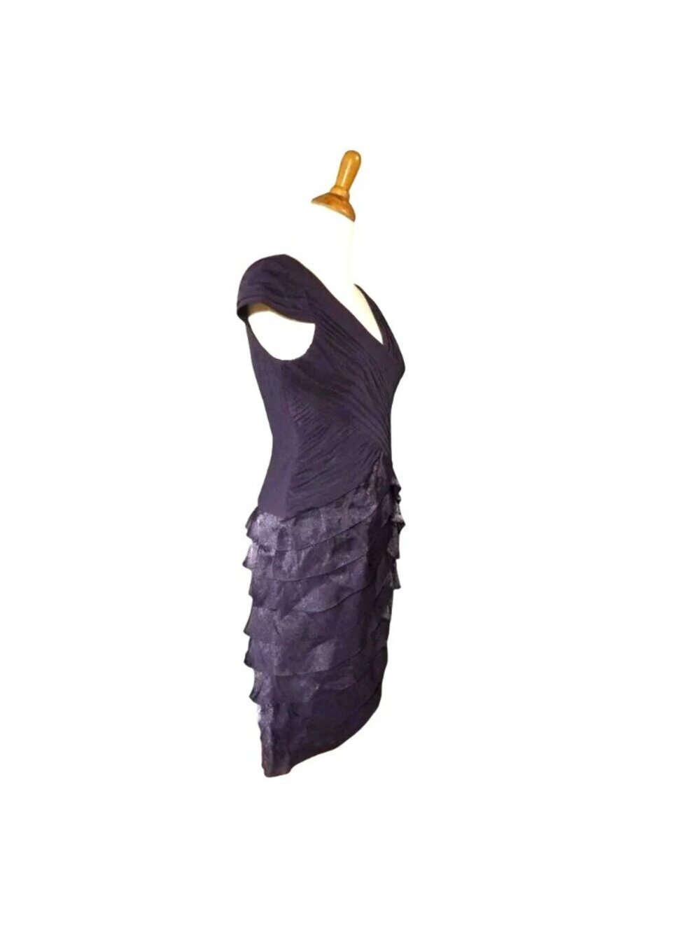 🆕 ADRIANNA PAPELL Jersey Taffeta Shutter Pleat Cocktail Dress Purple 8 - Picture 3 of 9
